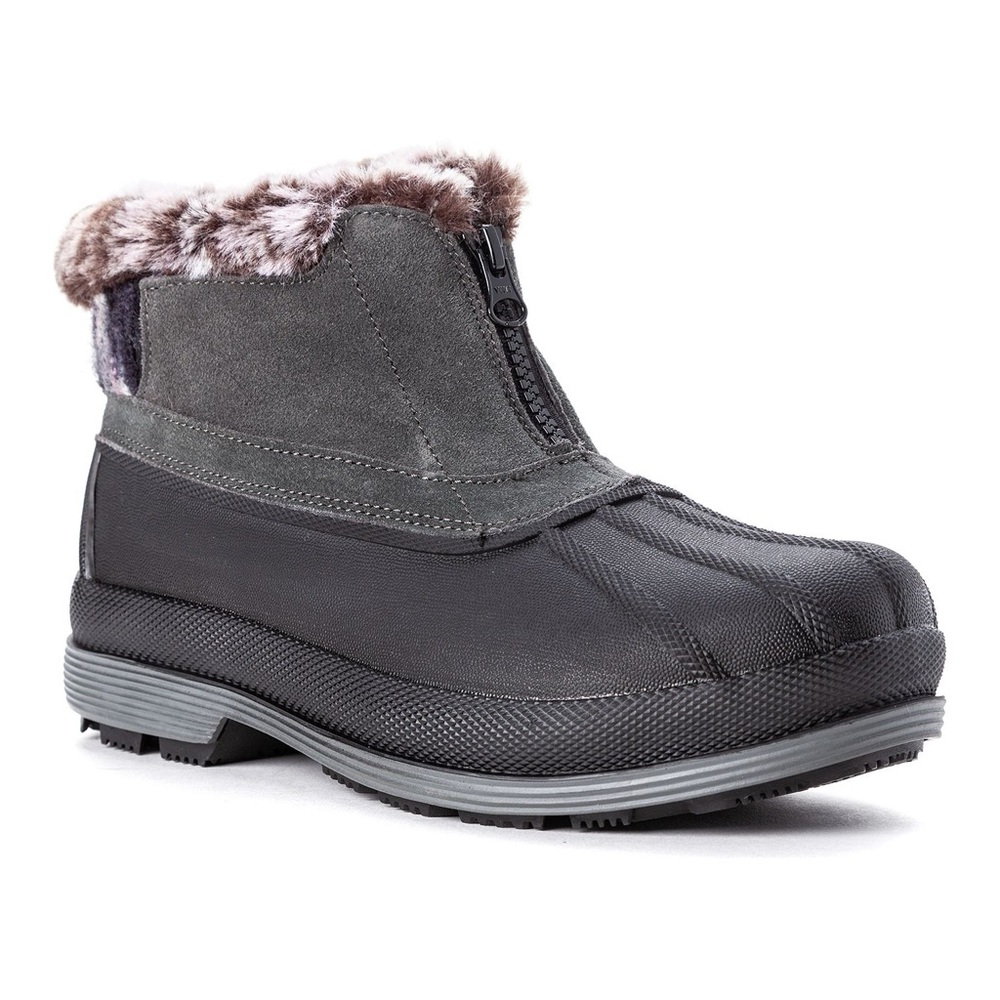 Black and Gray Fur-Lined Winter Boots